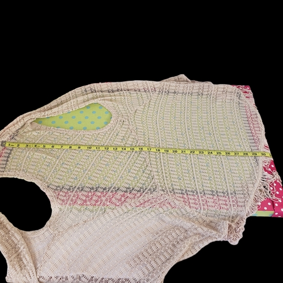 STUDIO JPR Knit Crochet Light Tan Open Cardigan Sweater Womens L EUC Boho Fringe - Picture 5 of 13